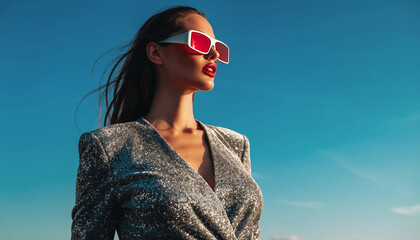 young woman in a silver dress