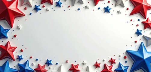 Obraz premium Stars frame. Red white and blue stars form border. American flag colors stars. Decoration elements for holidays celebrations events banners or poster templates. Patriotic design template for US