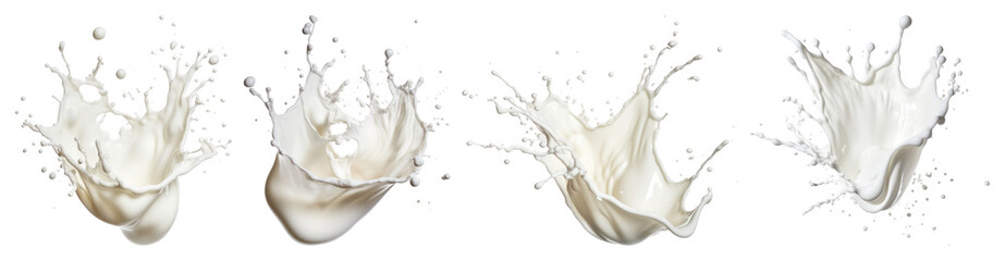 PNG Dynamic milk splash sequence, element set on transparent background