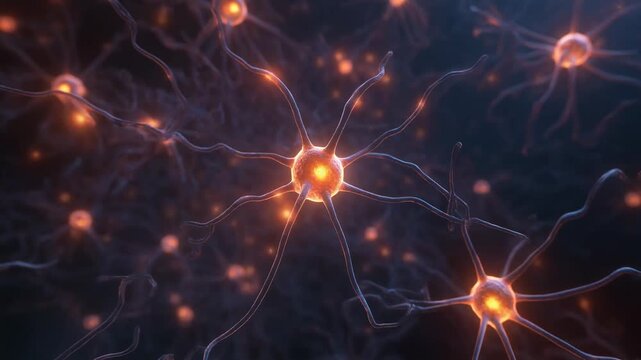 Detailed Close Up Animation of Glowing Human Neurons Firing and Connecting in the Brain Revealing Complex Neural Network Activity and Information Transfer