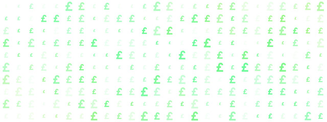 Abstract seamless pattern of glowing green British pound currency signs on a dark digital background representing finance and technology