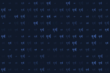 Seamless pattern of blue megaphone icons on a dark background representing communication, marketing, and public announcement