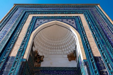 Monumental Islamic Archway with Blue Tilework and Muqarnas Vaulting