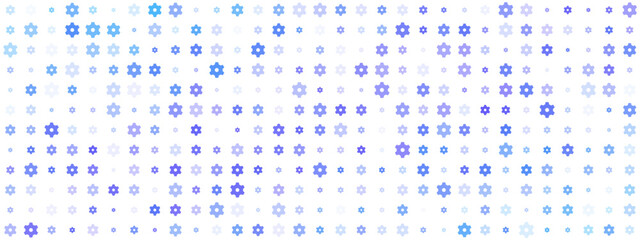 Abstract geometric pattern of glowing blue and purple six-pointed stars on a dark background, creating a modern digital texture.