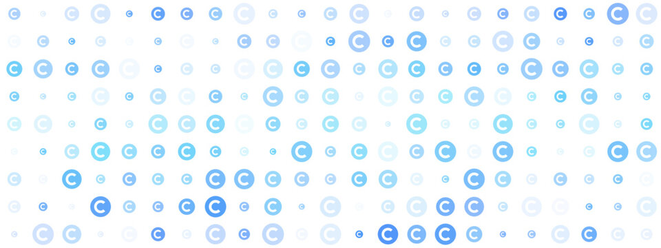Abstract digital pattern of blue and cyan copyright symbols on a dark background, representing intellectual property and data security.