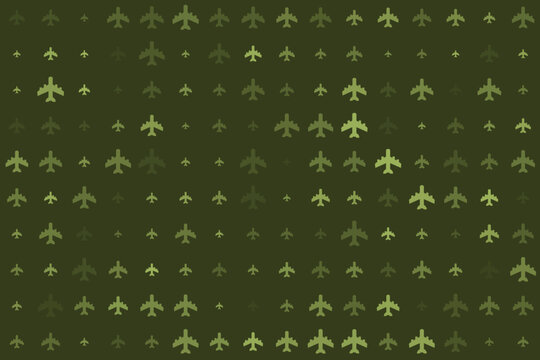Green military camouflage pattern with pixelated airplane silhouettes creating a seamless aviation background design