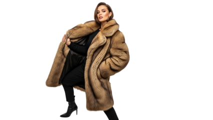 Elegant woman in a luxurious fur coat, striking a pose 