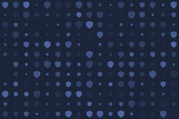Abstract digital background with a seamless pattern of blue shield icons, representing security, protection, and technology in a modern design.