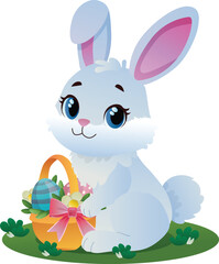 rabbit bunny easter with egg basket