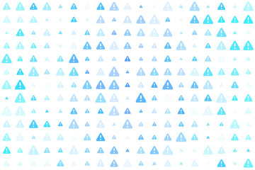 Modern abstract digital background featuring a repeating grid of blue and cyan warning triangles, creating a dynamic and alert-themed texture for technology and safety concepts.