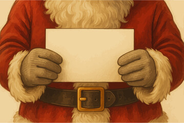 Santa Claus holding a blank piece of paper, write a letter to Santa Claus. Vector illustration