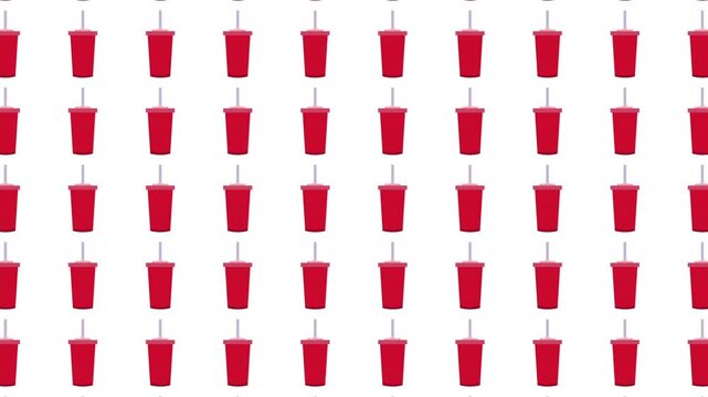 Repeating rows of red party cups with straws on white, perfect for summer party invitations, beverage ads, and celebration designs.