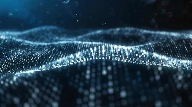 Abstract Digital Wave Pattern Displaying Binary Code and Futuristic Visuals