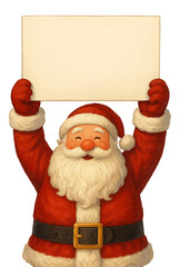Santa Claus holding up a blank piece of paper, write a letter to Santa Claus. Isolated vector illustration on transparent background.