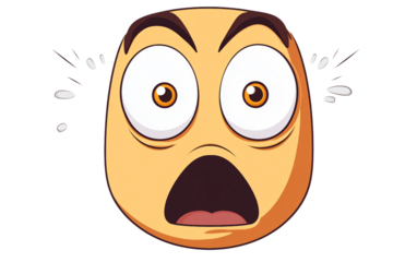 Graphic depiction of a startled emoji with round eyes representing shock and sudden realization isolated on transparent background PNG