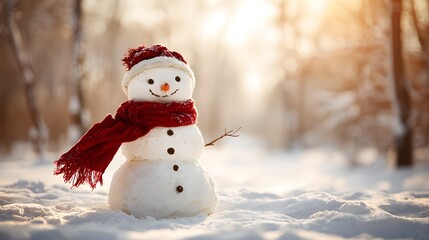 Obraz premium Adorable constructed figure crafted from snow stands in a bright winter landscape
