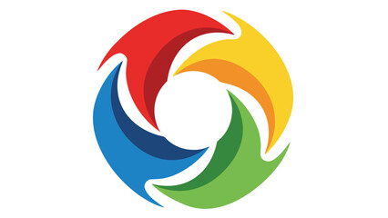 Circular Logo Design With Red Blue Green And Yellow Swirling Elements On Black Background Abstract Graphic Art