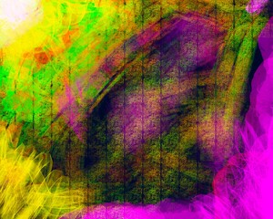 Obraz premium Vivid hues blend across a textured surface. Yellow, green, and magenta tones create a dynamic visual. Light streaks intersect, forming abstract patterns