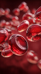 red blood cells flowing through vein, haemoglobin, anaemia concept, women's menstrual health, 3d medical healthcare