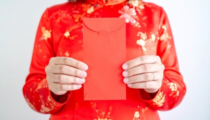 Hands Holding Festive Red Envelope: Chinese New Year Concept for Gifting and Good Fortune