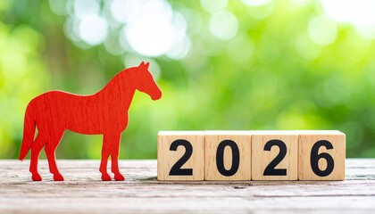 Chinese New Year 2026: Horse Silhouette and Wooden Blocks in Bright Outdoor Festive Scene