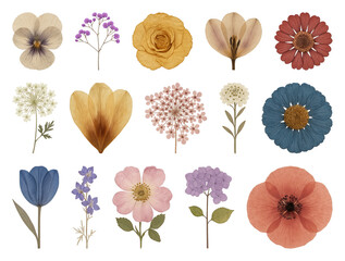 Fototapeta premium PNG Colorful vintage botanical flower illustrations, element set on transparent background