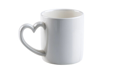 Brightly lit ceramic mug with heart handle representing love, home decor, and stylish tableware accessory isolated on transparent background PNG