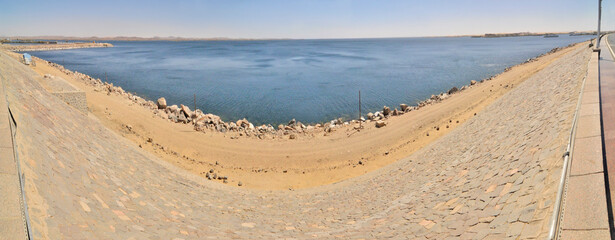 The Aswan Dam, or Aswan High Dam one of the world's largest embankment dams, across the Nile in Aswan, Egypt