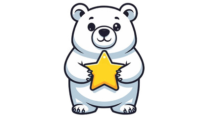 Naklejka premium An adorable cartoon polar bear holding a bright yellow star