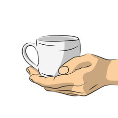 Hand Offering or Holding a Hot Drink Mug or Coffee Cup