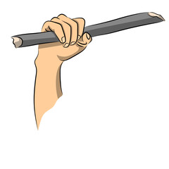 Hand Holding Broken Wooden Stick or Rod in Anger