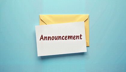 Announcement card with envelope on blue background
