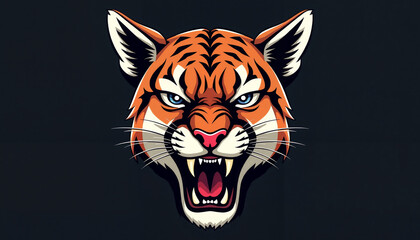 Roaring tiger head in graphic style against black background
