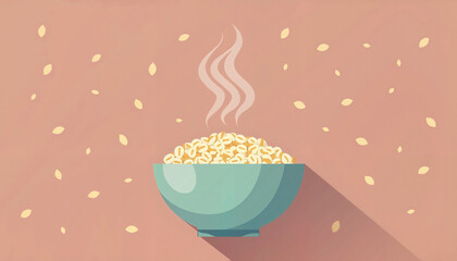 Bowl of steaming cereal on a pink background  

