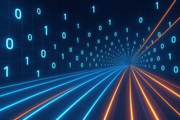 Binary Code Tunnel: Data Flowing Through Digital Space Representing Information Technology and Network Connectivity