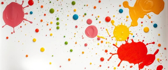 Close-up of colorful food splatters on a clean white dishwasher door, grease, sugar