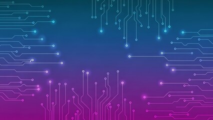 Abstract futuristic technology circuit board background with vibrant blue and purple gradient lighting