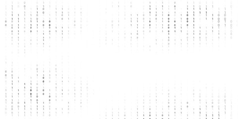Halftone binary code gradient wave bg. Ones and zeros in oval gradation black and white texture. Digital system language. Computer encoding abstract background