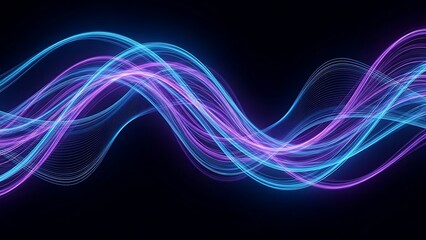 Abstract Flowing Neon Waves of Purple and Blue Light on a Dark Background