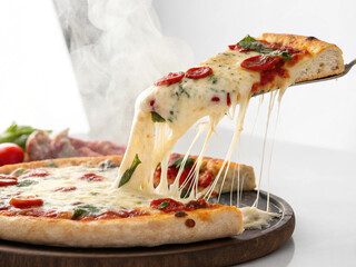 Levitating Pepperoni Pizza Slice with Dynamic Cheese Pull