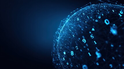 Abstract Digital Network Sphere: Interconnected Data Visualization with Glowing Numerals for Technology and Science Concepts