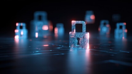 Digital Security Concept: Abstract Padlocks Illustrating Data Protection, Cybersecurity, and Information Safety in a Virtual Environment
