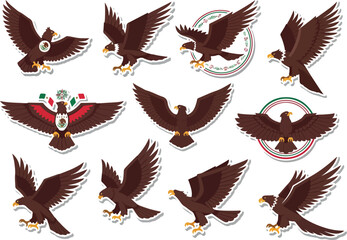 Collection of Mexican Eagle Illustrations with National Flag Accents