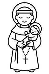 Santo Antônio de Pádua, Saint Anthony black outline vector illustration	