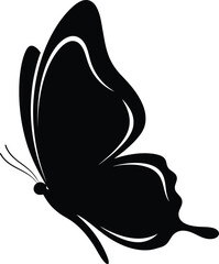 A simple black and white illustration depicting the silhouette of a butterfly © mst