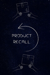 product recall illustration with manufacturer and customer exchanging product box