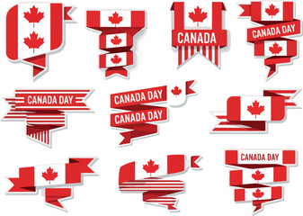 Canada Day Ribbon Banners with Canadian Flag Design Elements Set