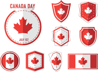 Canada Day Icons with Maple Leaf Designs for National Holiday Celebrations