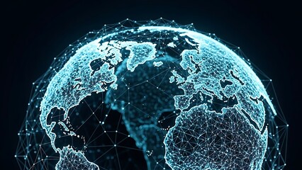 Futuristic digital Earth with a glowing, interconnected network of lines and dots, symbolizing global communication, advanced technology, and data flow