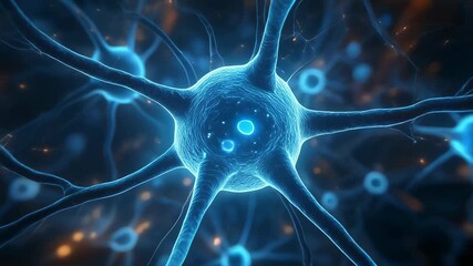 Close-up of a complex blue neural network with glowing neurons and intricate connections symbolizing brain activity, thought processes, and digital intelligence